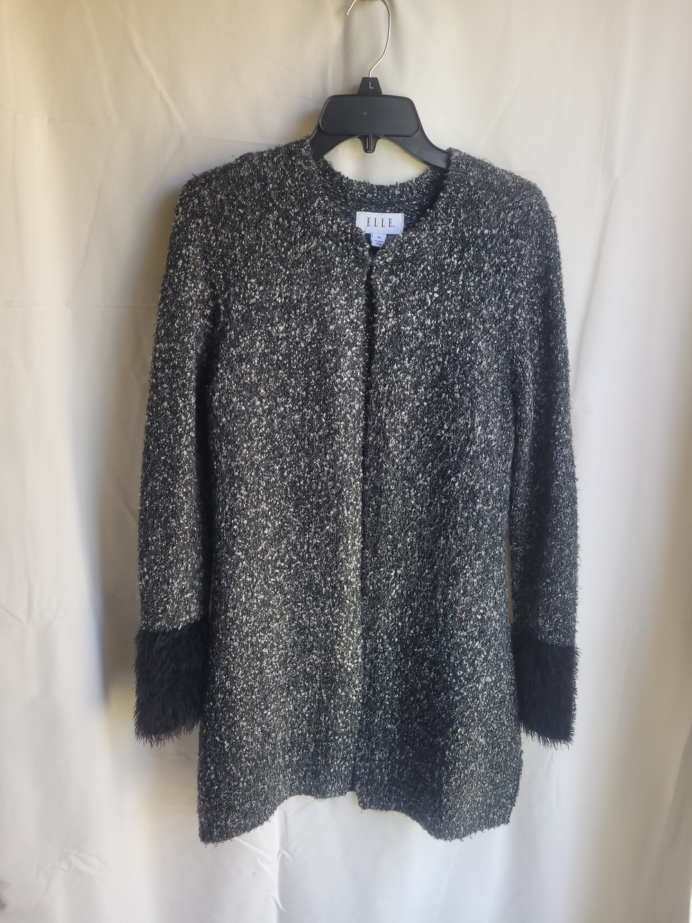 ELLE Black & Gray Bouclé Teddy Jacket with Faux Fur Cuffs